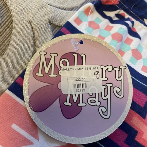 NWT Mallory May Girl's Long Sleeve Pant Set Navy Pink Flower Aztec Print Size 8 - Picture 8 of 10